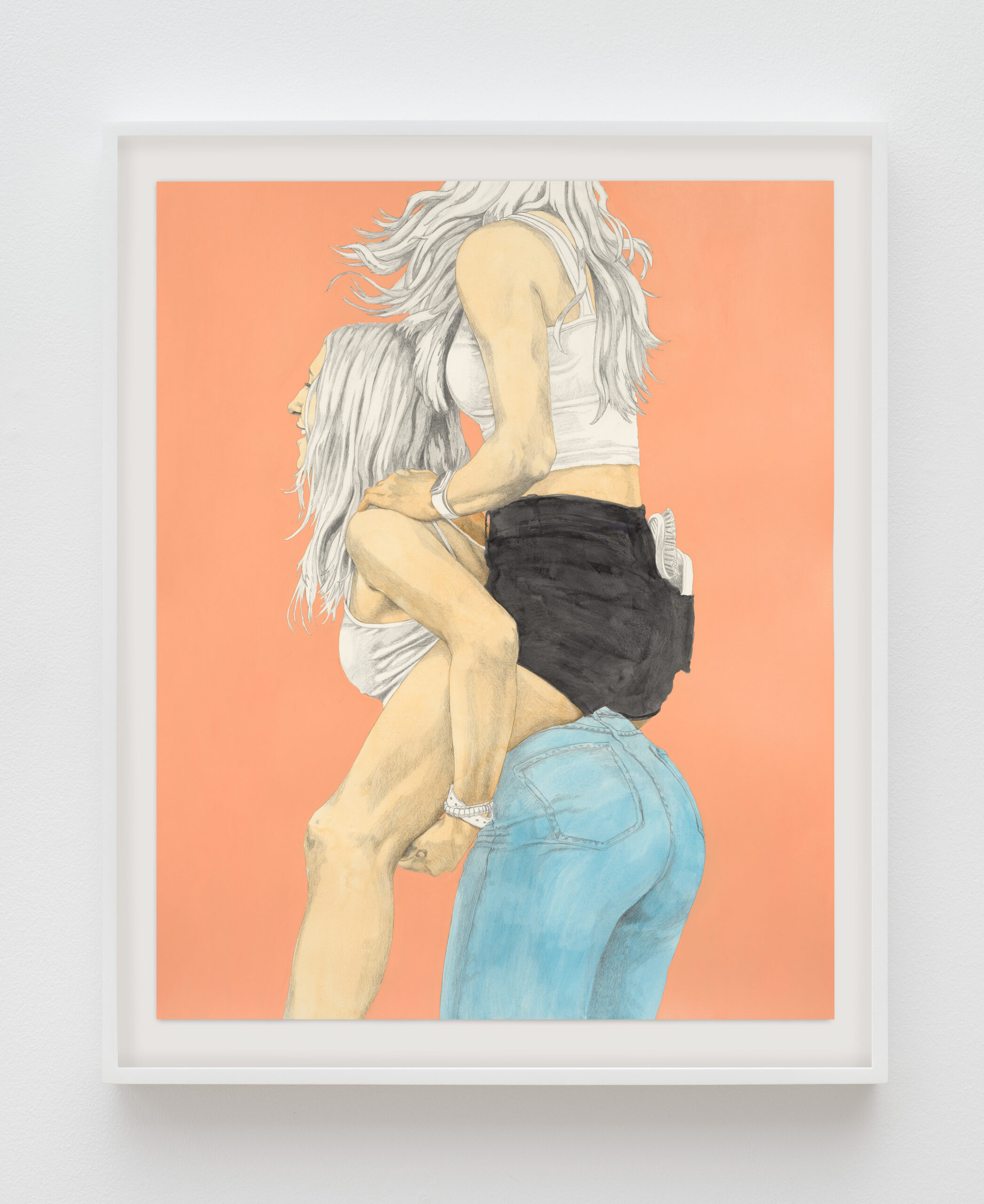 Alison Elizabeth Taylor<br><em>Piggyback</em>, 2026<br>Gouache, acrylic, and graphite on paper<br>44 3/4 x 36 5/8 x 1 3/4 inches / 113.7 x 93 x 4.4 cm