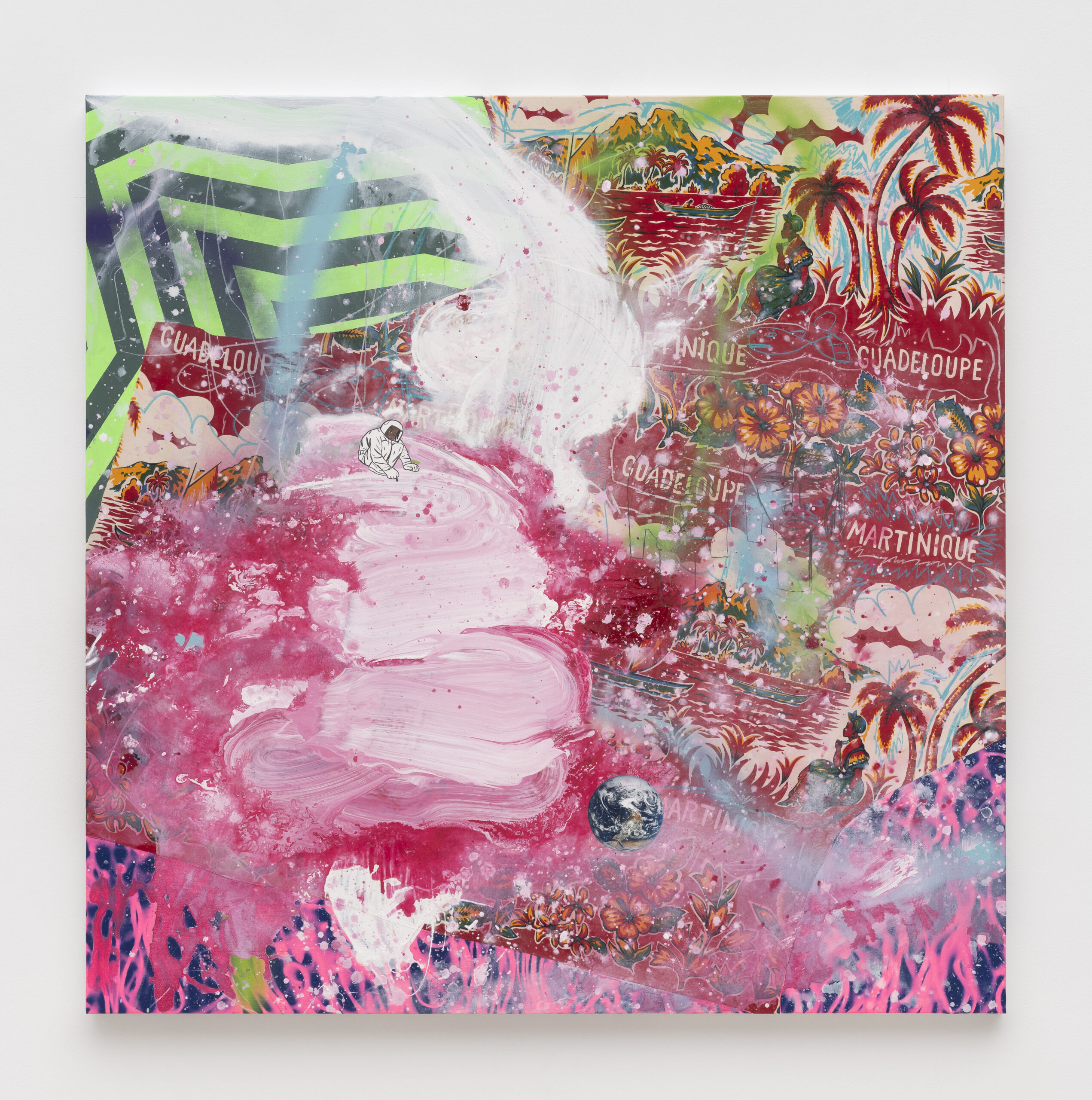 <p>David Huffman<br /><em>Heart and Soul</em>, 2026<br />Acrylic, gouache, fabric, spray paint, color pencil, and photo collage on canvas<br />48 x 48 x 1 1/2 inches / 121.9 x 121.9 x 3.8 cm</p>
