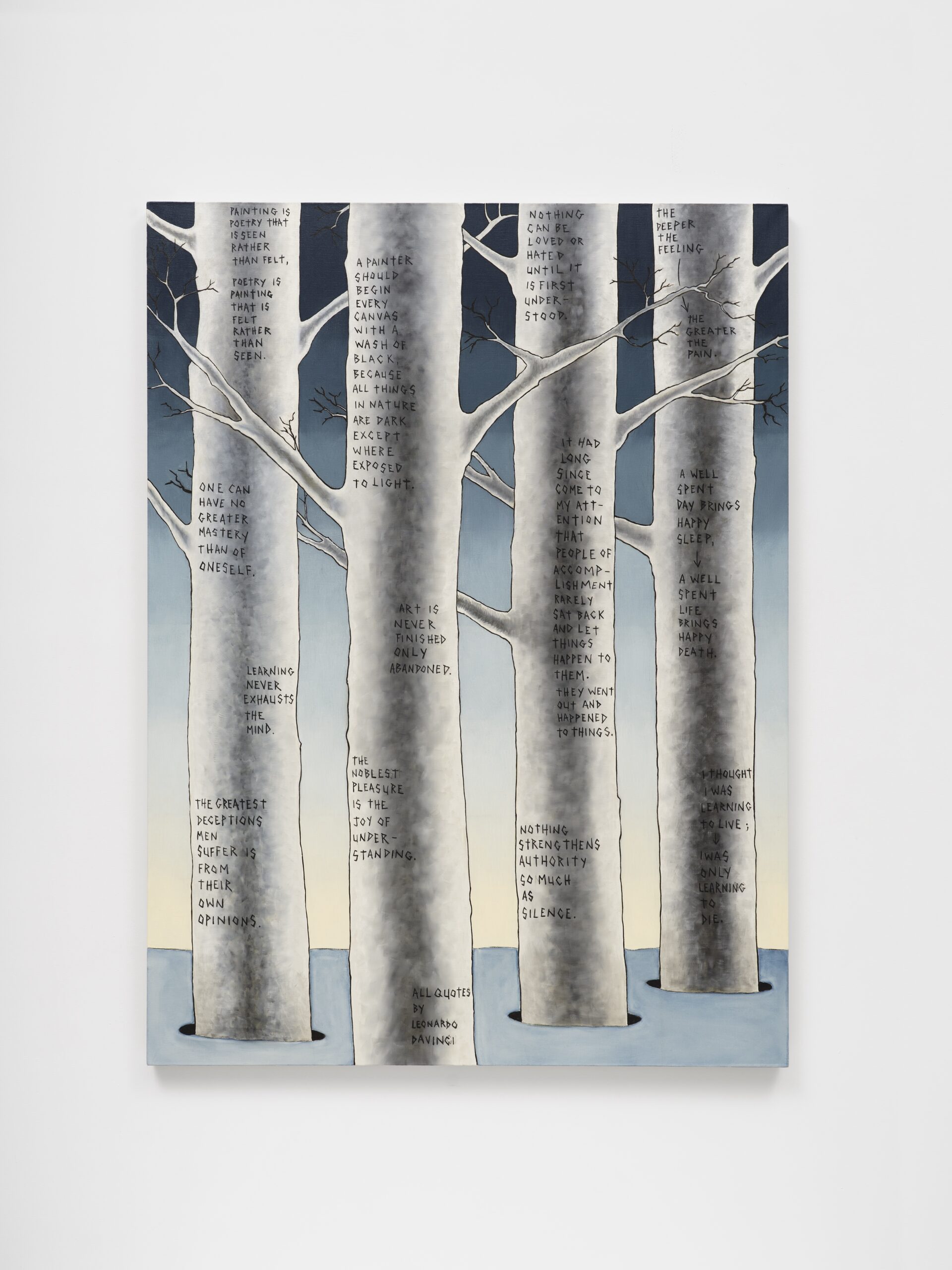 Sean Landers<br><em>All Quotes (da Vinci)</em>, 2025<br>Oil on linen<br>64 x 48 x 1 1/2 inches / 162.6 x 121.9 x 3.8 cm