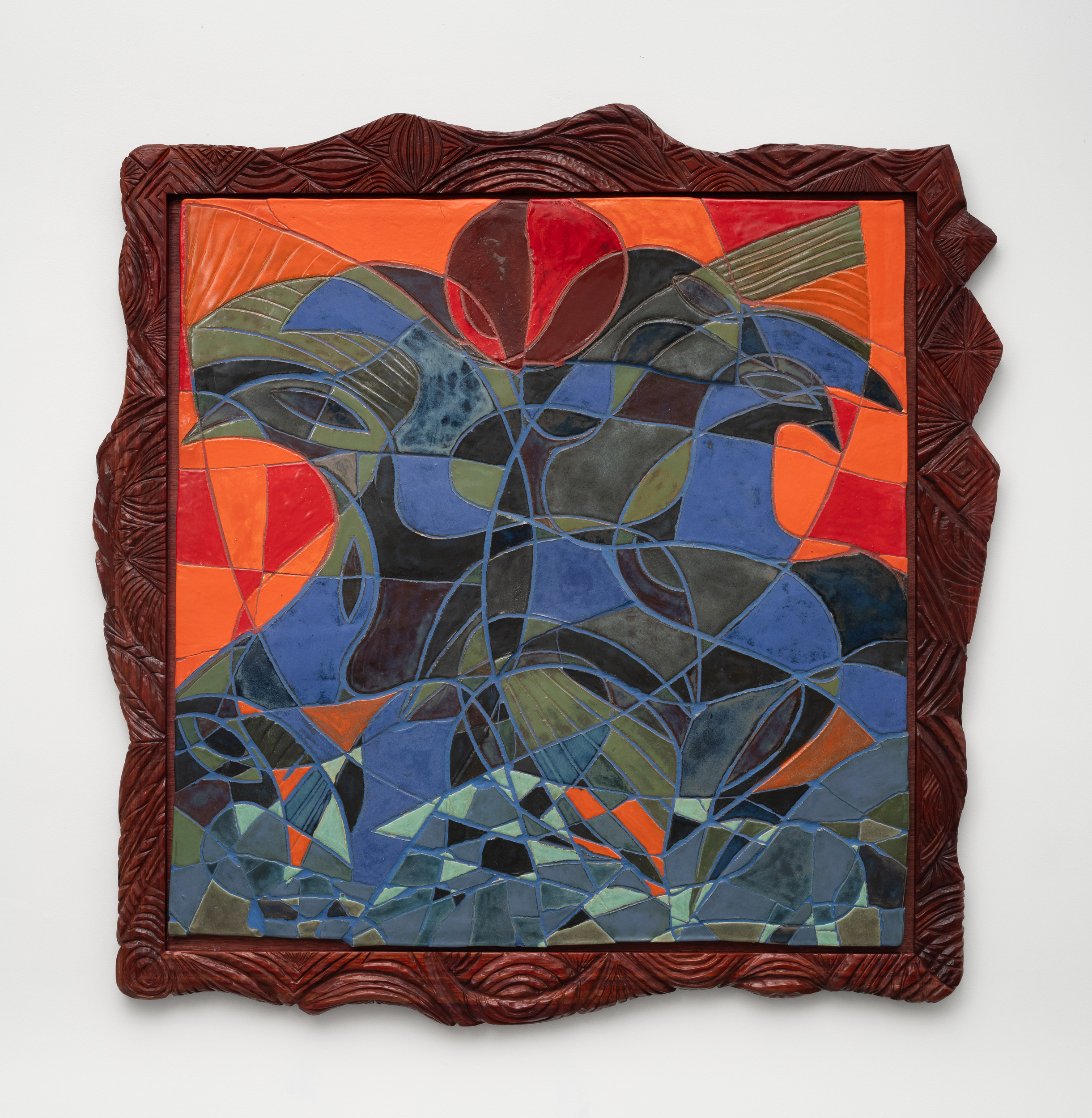 <p>Woody De Othello<br /><em>Changes in the air,</em> 2025<br />Glazed ceramic with padauk frame<br />50 1/2 x 50 x 1 3/4 inches / 128.3 x 127 x 4.4 cm</p>
