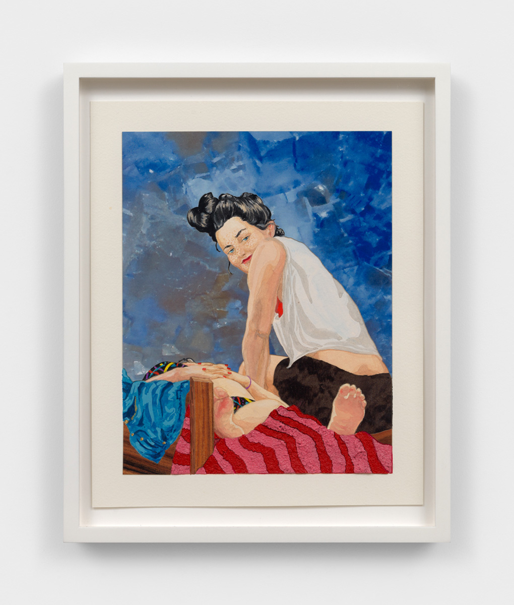 Alison Elizabeth Taylor<br><em>Study for Angel</em>, 2024<br>Gouache, watercolor, pigment print, and sawdust on paper<br>11 1/2 x 9 1/4 x 1 1/4 inches / 29.2 x 23.5 x 3.2 cm