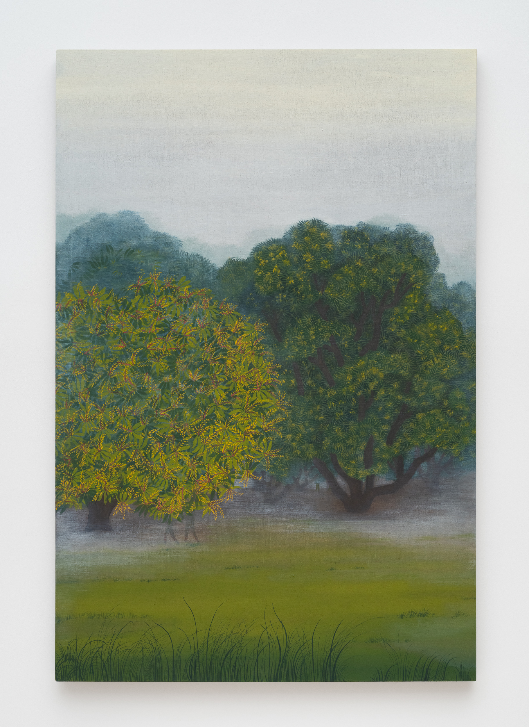 Rupy C. Tut<br><em>Mango Grove, Bassi Pathanan, Punjab</em>, 2026<br>Handmade pigments on linen<br>60 x 40 x 1 inches / 152.4 x 101.6 x 2.5 cm