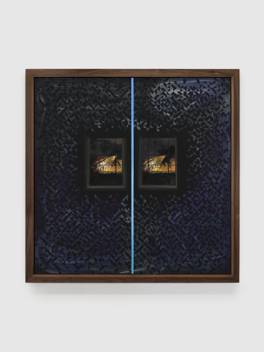 Julian Hoeber<br><em>Binocular Vision</em>, 2026<br>Oil, acrylic, and Flashe on linen over panel<br>65 7/8 x 66 x 3 1/4 inches / 167.3 x 167.6 x 8.3 cm