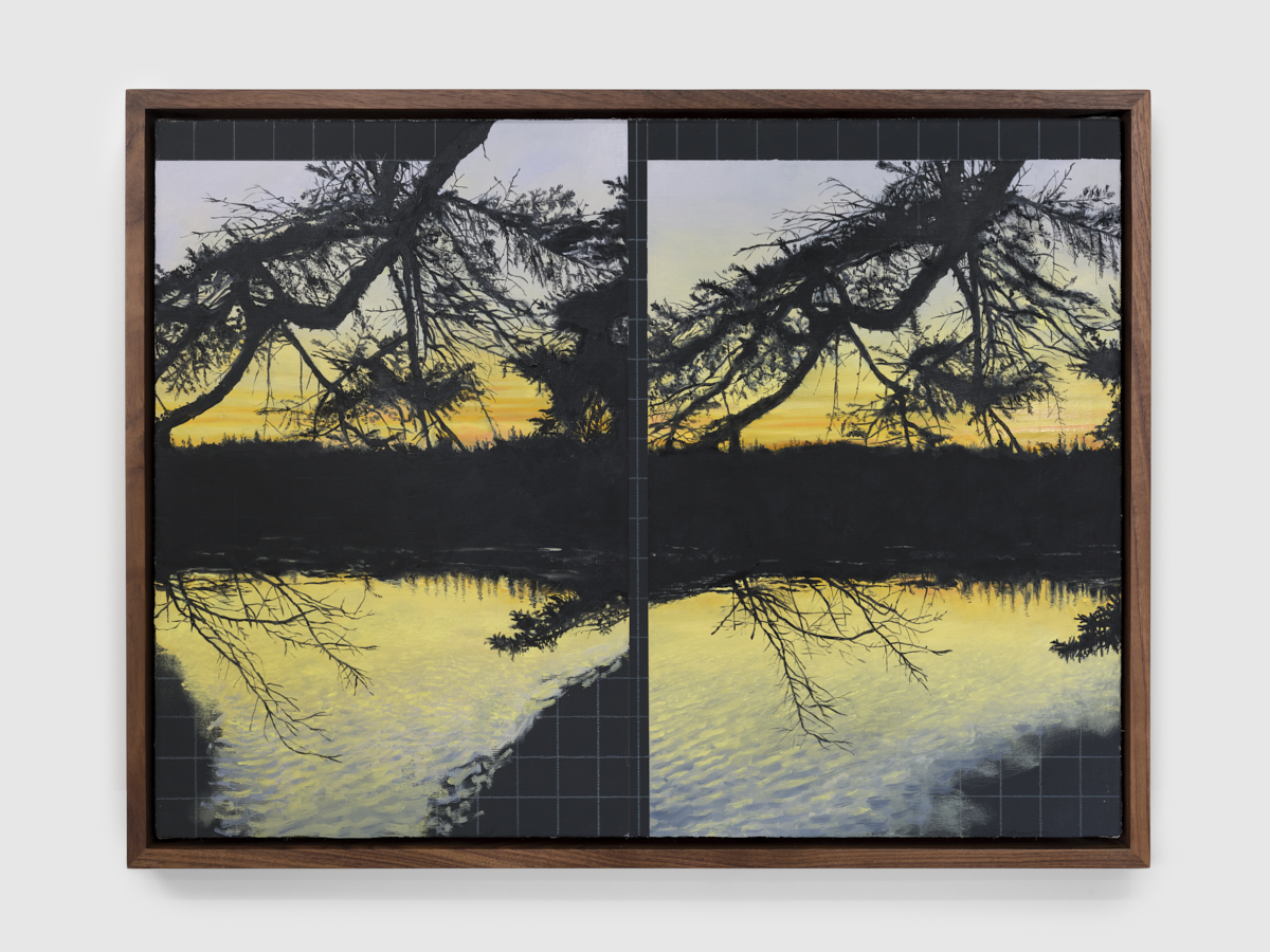 Julian Hoeber<br><em>Burnt Cove</em>, 2026<br>Oil, Flashe, and colored pencil on linen over panel<br>19 1/2 x 25 1/4 x 2 1/2 inches / 49.5 x 64.1 x 6.3 cm