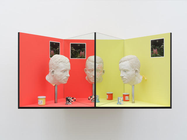 <p>Julian Hoeber<br /><em>Ways of Seeing (Binocular Rivalry),</em> 2023<br />Plywood, aluminum, ultracal, inkjet prints, mirror, vinyl paint, gouache, acrylic, and found objects<br />24 3/4 x 50 x 21 3/4 inches / 62.9 x 127 x 55.2 cm</p>
