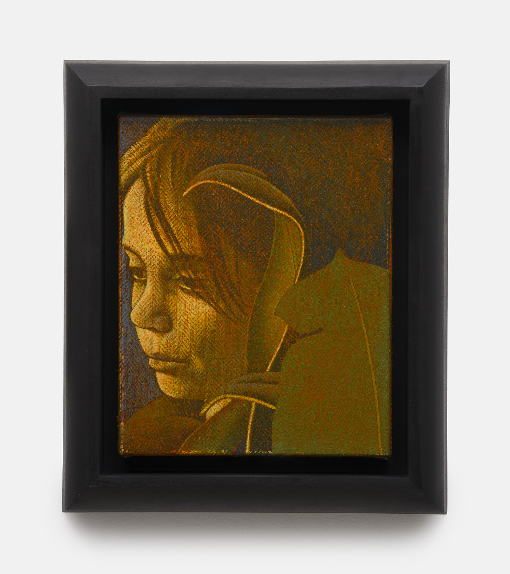Oliver Osborne<br><em>Alfie </em>, 2026<br>Oil and acrylic on herringbone linen<br>13 3/8 x 11 3/8 x 2 3/8 inches / 34 x 29 x 6 cm