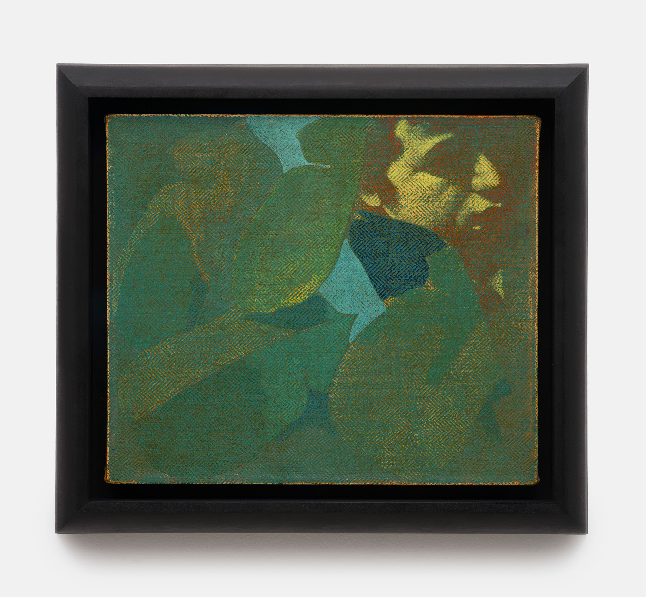 Oliver Osborne<br><em>Velázquez Boy (With Leaves)</em>, 2026<br>Oil and acrylic on herringbone linen<br>15 3/8 x 17 3/8 x 2 3/8 inches / 39 x 44 x 6 cm