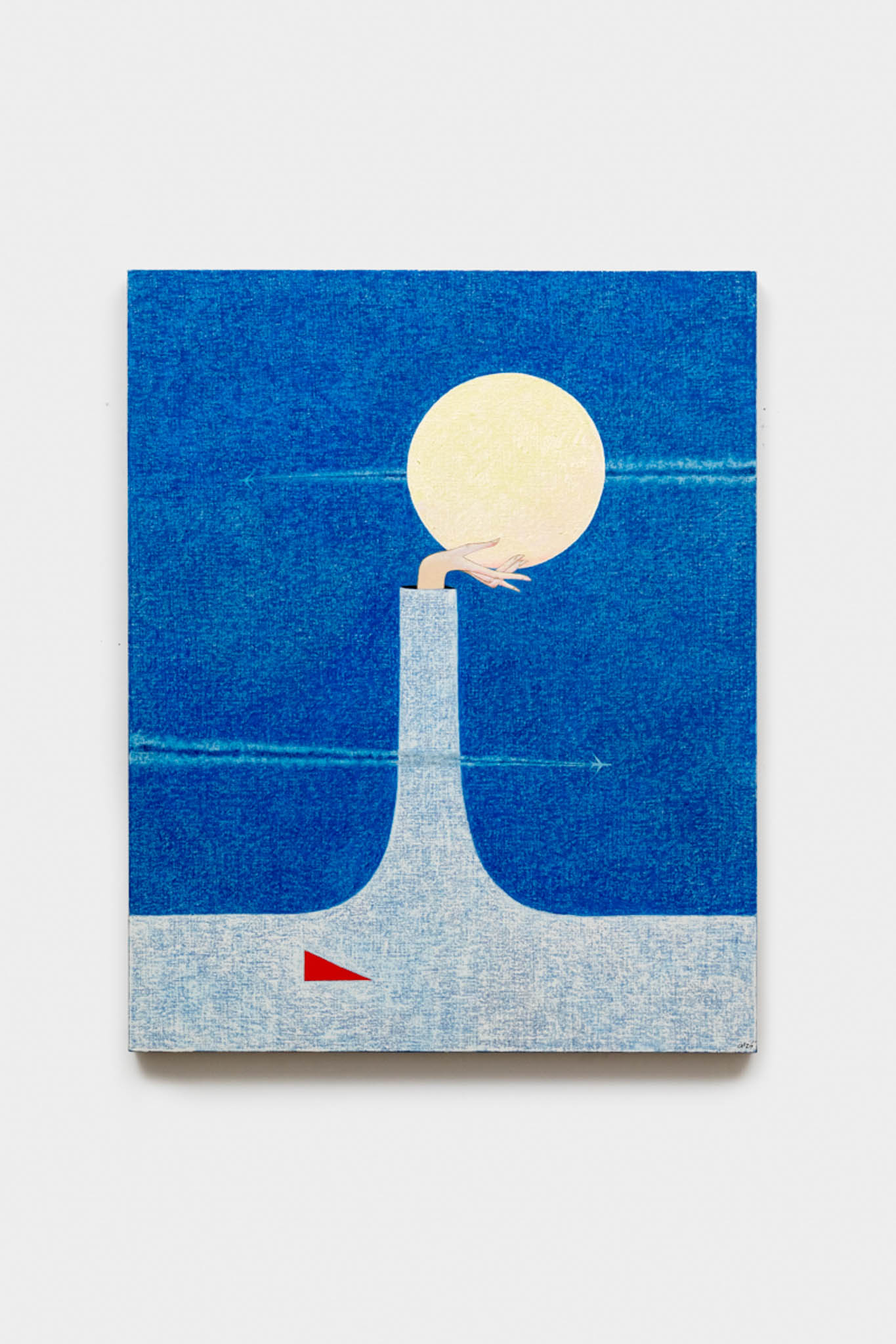 Clare Rojas<br><em>Chemtrails on a Full Moonrise</em>, 2026<br>Oil on linen<br>50 x 40 x 1 inches / 127 x 101.6 x 2.5 cm