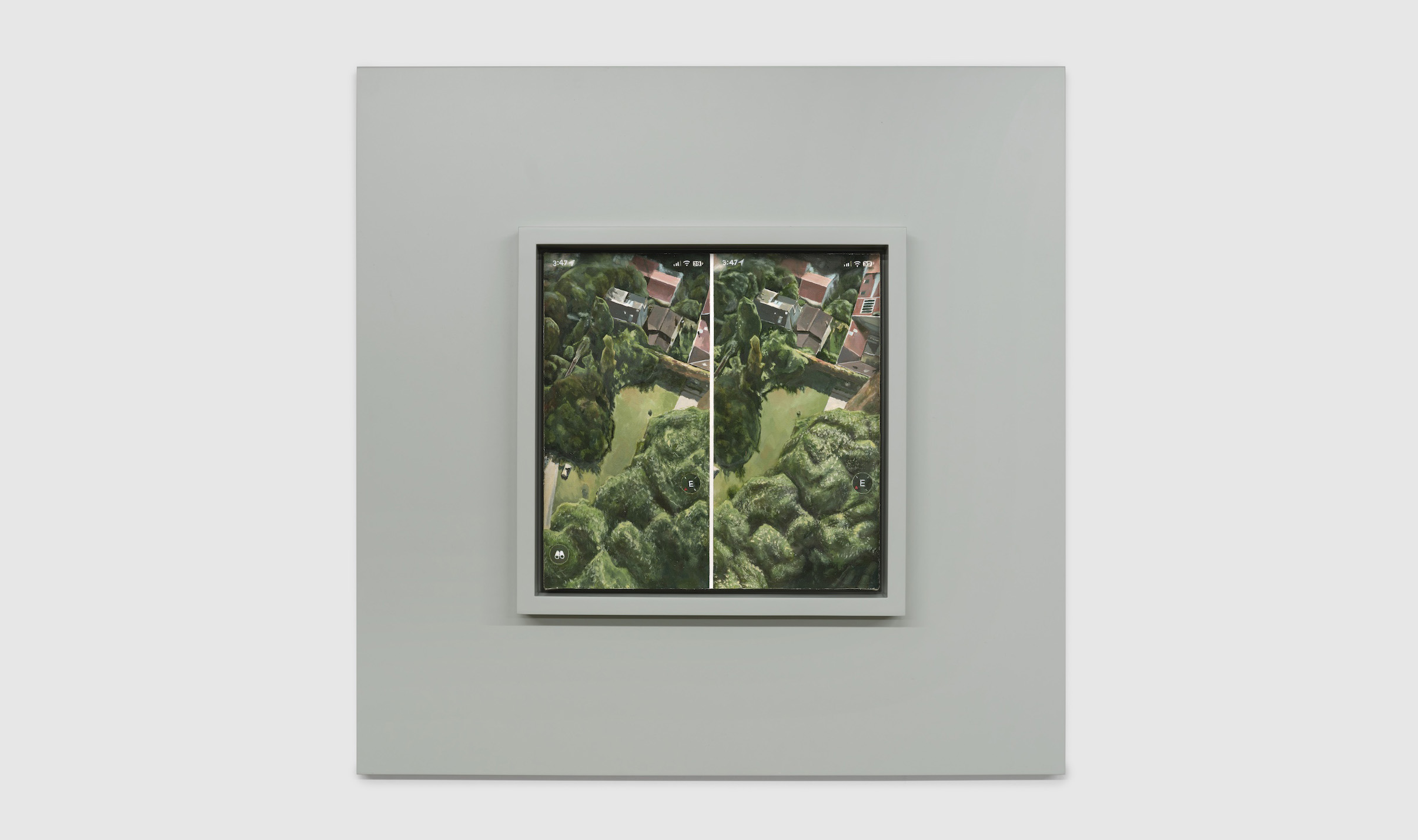 Julian Hoeber<br><em>Wall of the Communards</em>, 2026<br>Oil and acrylic on linen over panel<br>25 3/4 x 25 3/4 x 2 inches / 65.4 x 65.4 x 5.1 cm