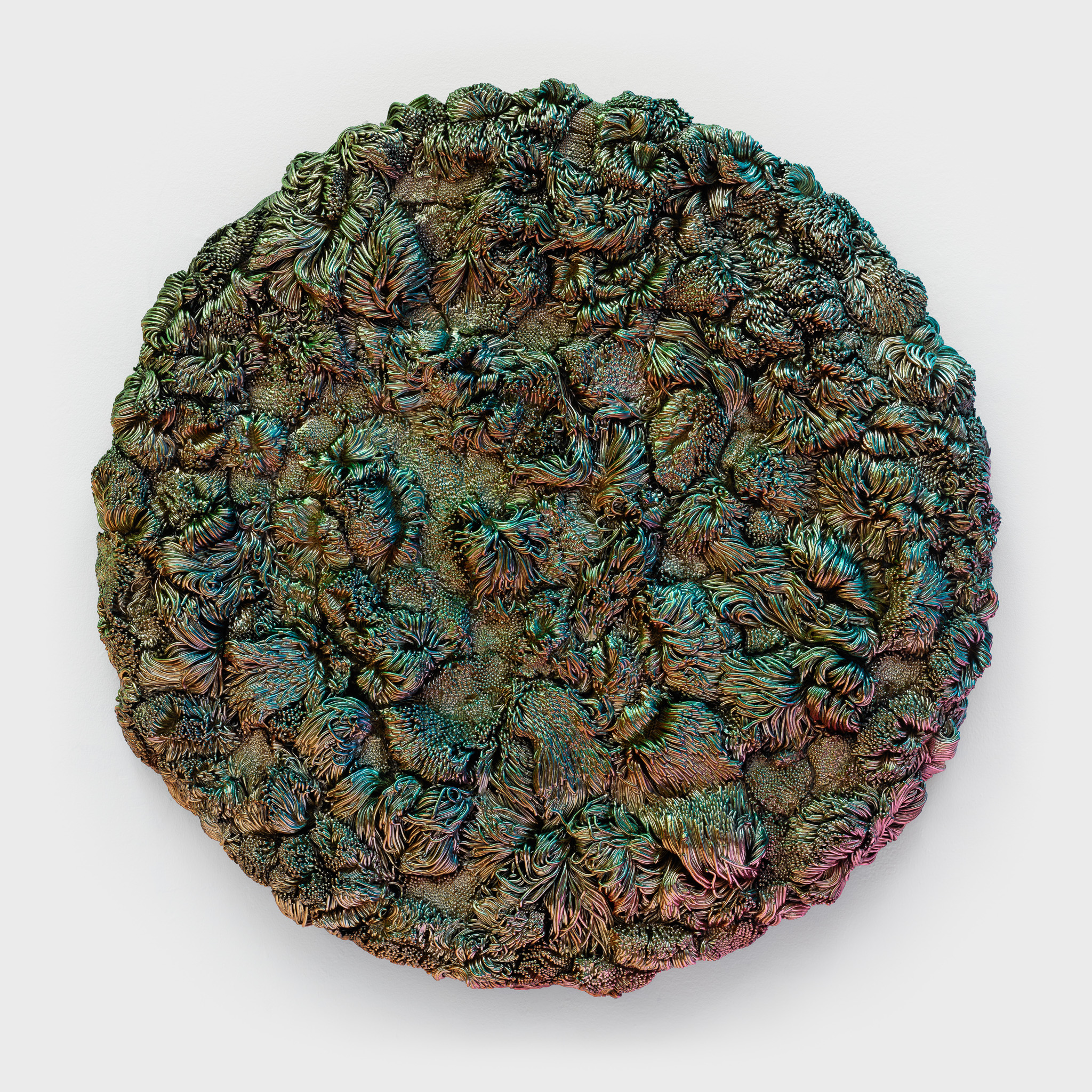 Pae White<br><em>0TR0VERSE</em>, 2026<br>Automotive paint and paperclay on wood panel<br>30 x 30 x 4 inches / 76.2 x 76.2 x 10.2 cm