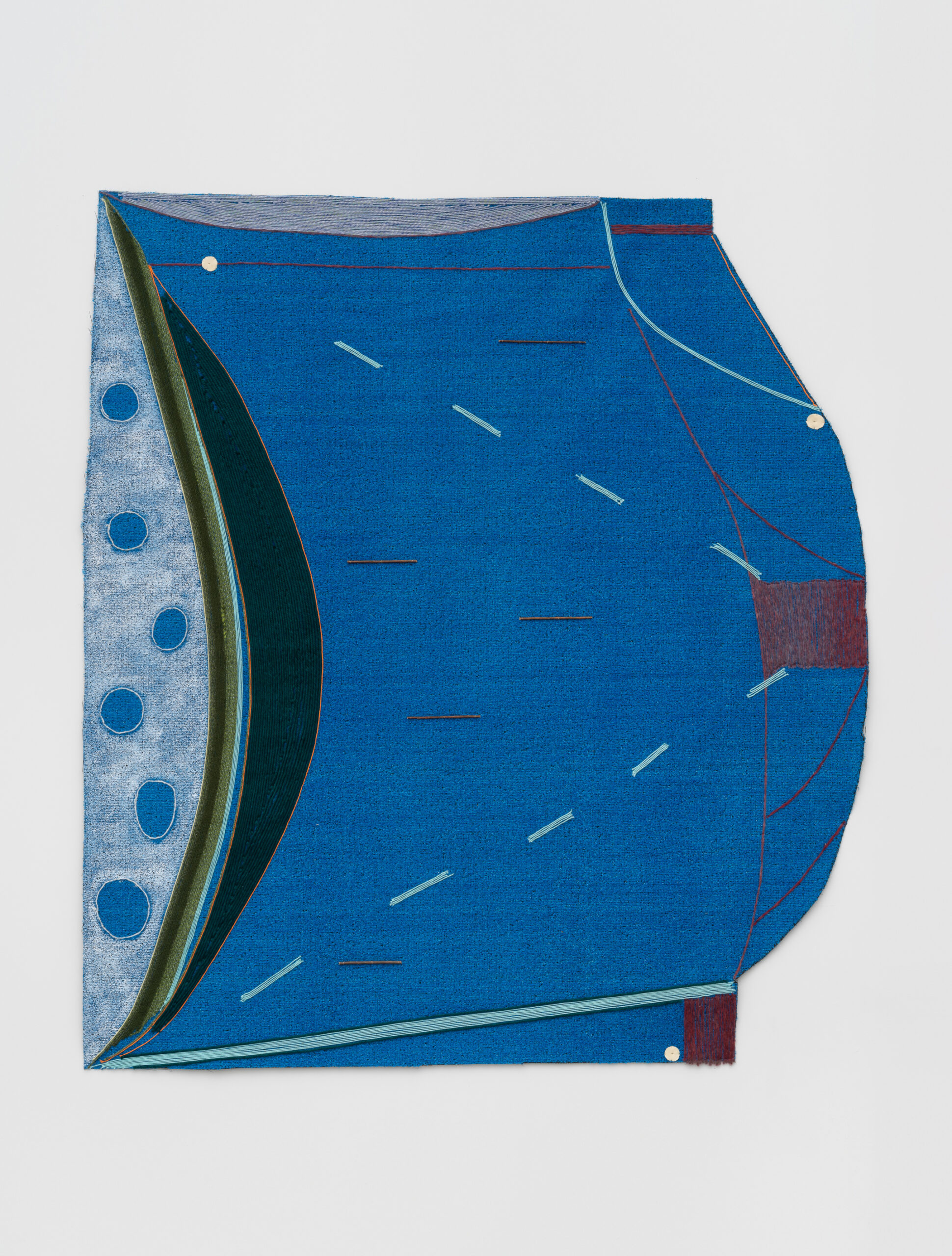 Teresa Baker<br><em>All Is Quickness</em>, 2026<br>Acrylic, willow, artificial sinew, buckskin, and yarn on artificial turf<br>85 x 77 inches / 215.9 x 195.6 cm