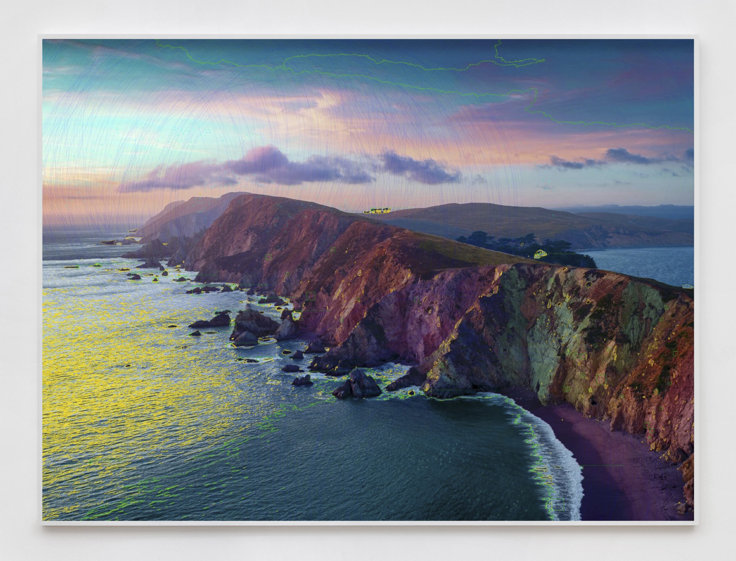Trevor Paglen<br><em>From Chimney Rock Trail. Custom Classifier; Hough Circle Transform; Haar; Maximally Stable Extremal Regions; Deep Semantic Image Segments; Canny Edge Detector</em>, 2026<br>Dye sublimation print on aluminum<br>48 x 64 inches / 121.9 x 162.6 cm