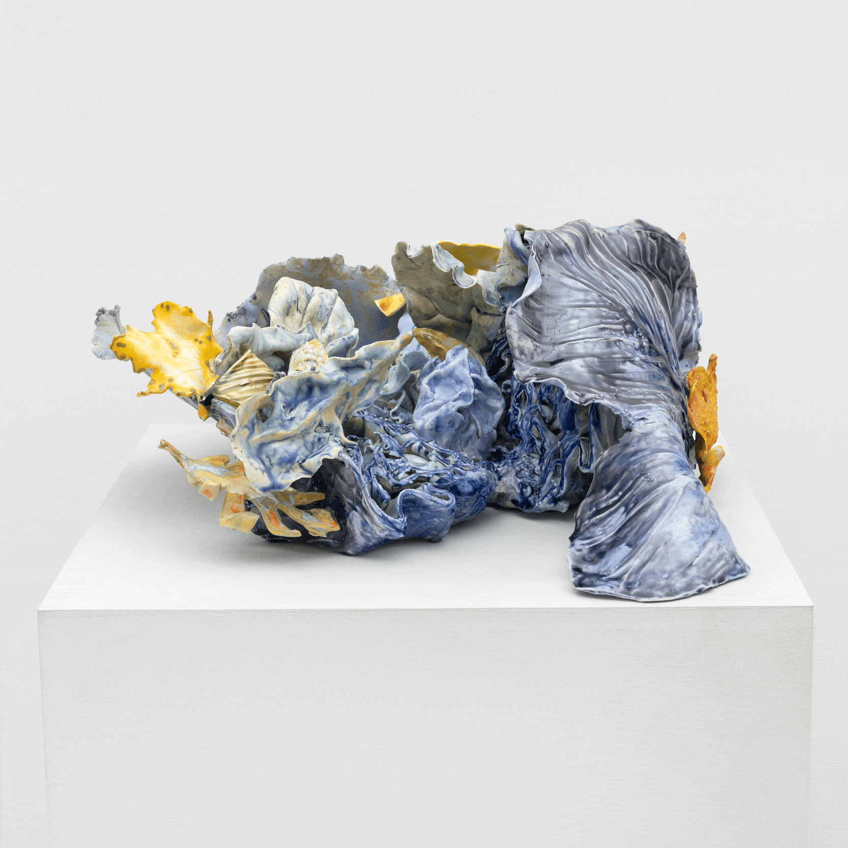 Rebecca Manson<br><em>Blue Cabbage</em>, 2026<br>Glazed porcelain<br>11 x 22 1/2 x 24 inches / 27.9 x 57.1 x 61 cm