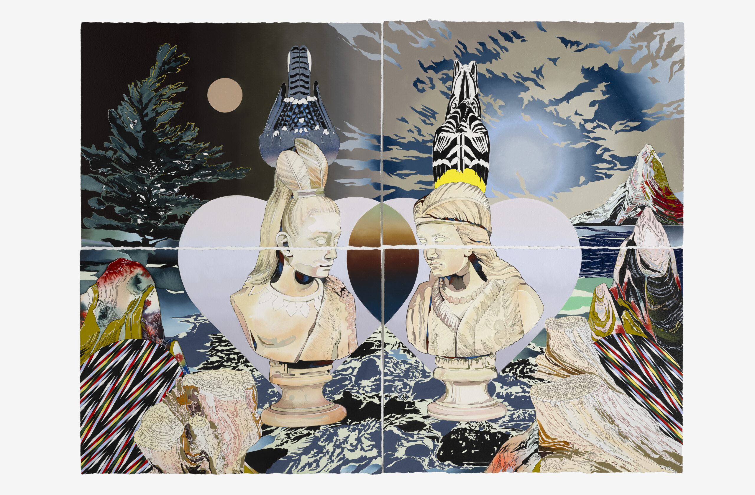 <p>Andrea Carlson, <i>For Edmonia</i>, 2026<br />
Oil, sumi ink, color pencil, ink, and gouache on paper with archival spray varnish<br />
45 x 60 inches / 114.3 x 152.4 cm</p>
