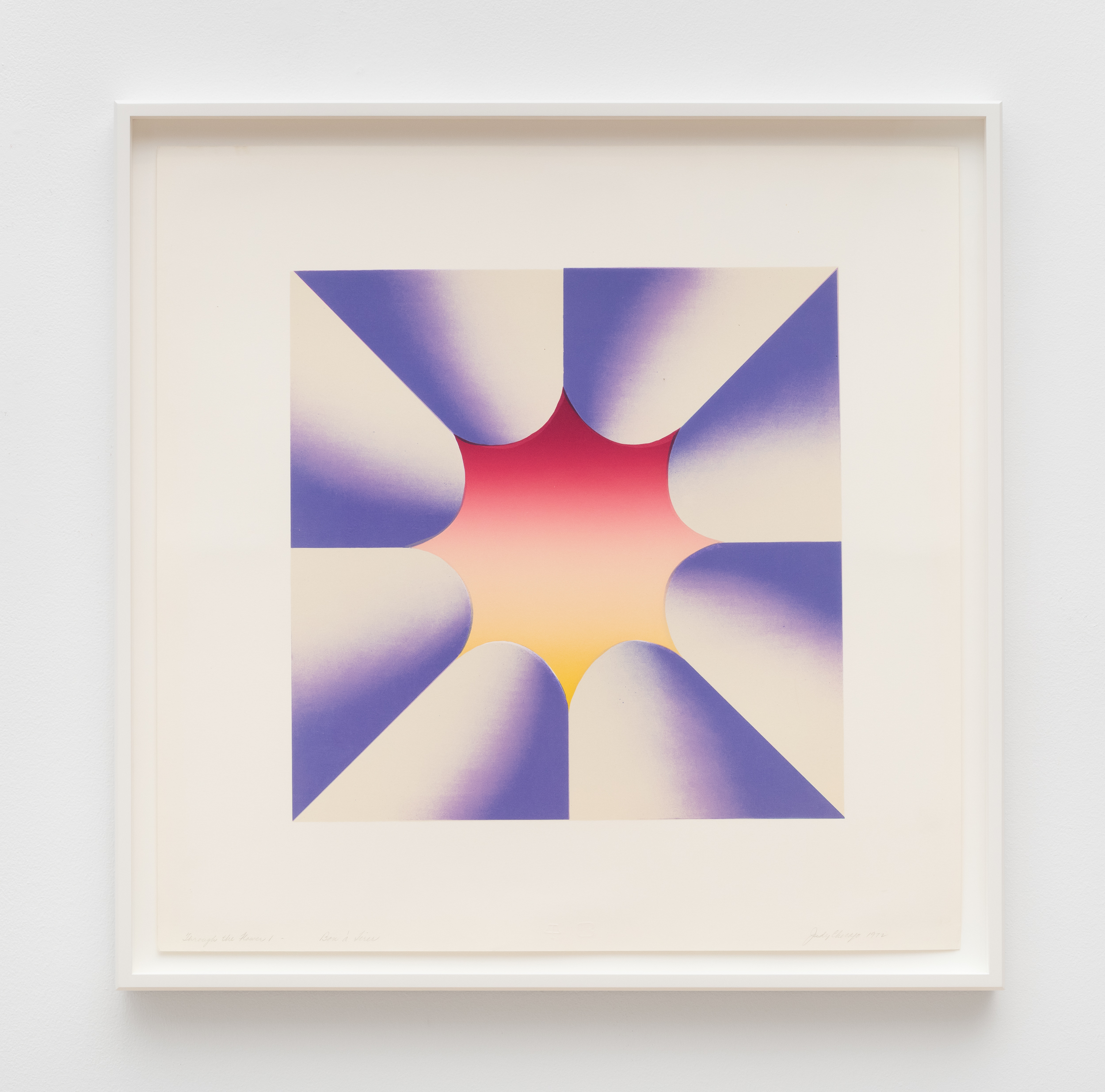 Judy Chicago<br><em>Through the Flower 1</em>, 1972<br>Lithograph on BFK Rives<br>24 1/4 x 24 1/4 x 1 1/2 inches / 61.6 x 61.6 x 3.8 cm