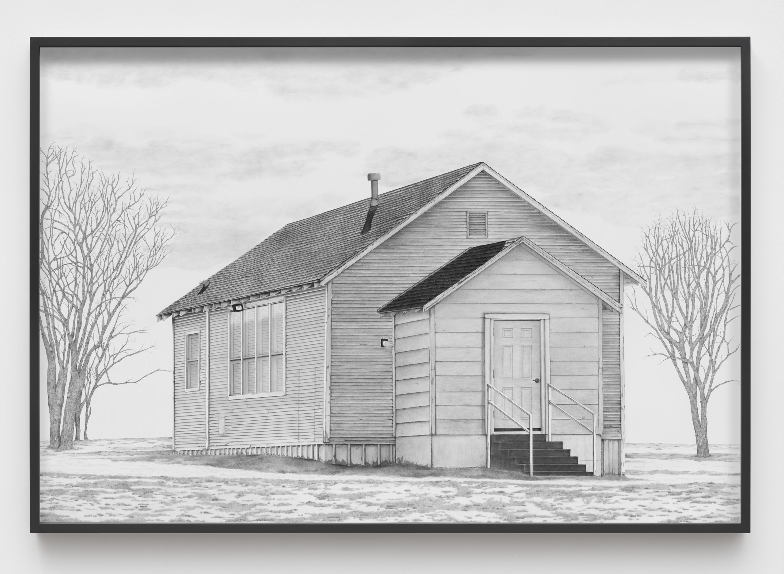 Lava Thomas<br><em>East Side Elementary Schoolhouse</em>, 2026<br>Graphite and Conté pencil on paper<br>63 7/8 x 92 7/8 x 2 3/4 inches / 162.2 x 235.9 x 7 cm