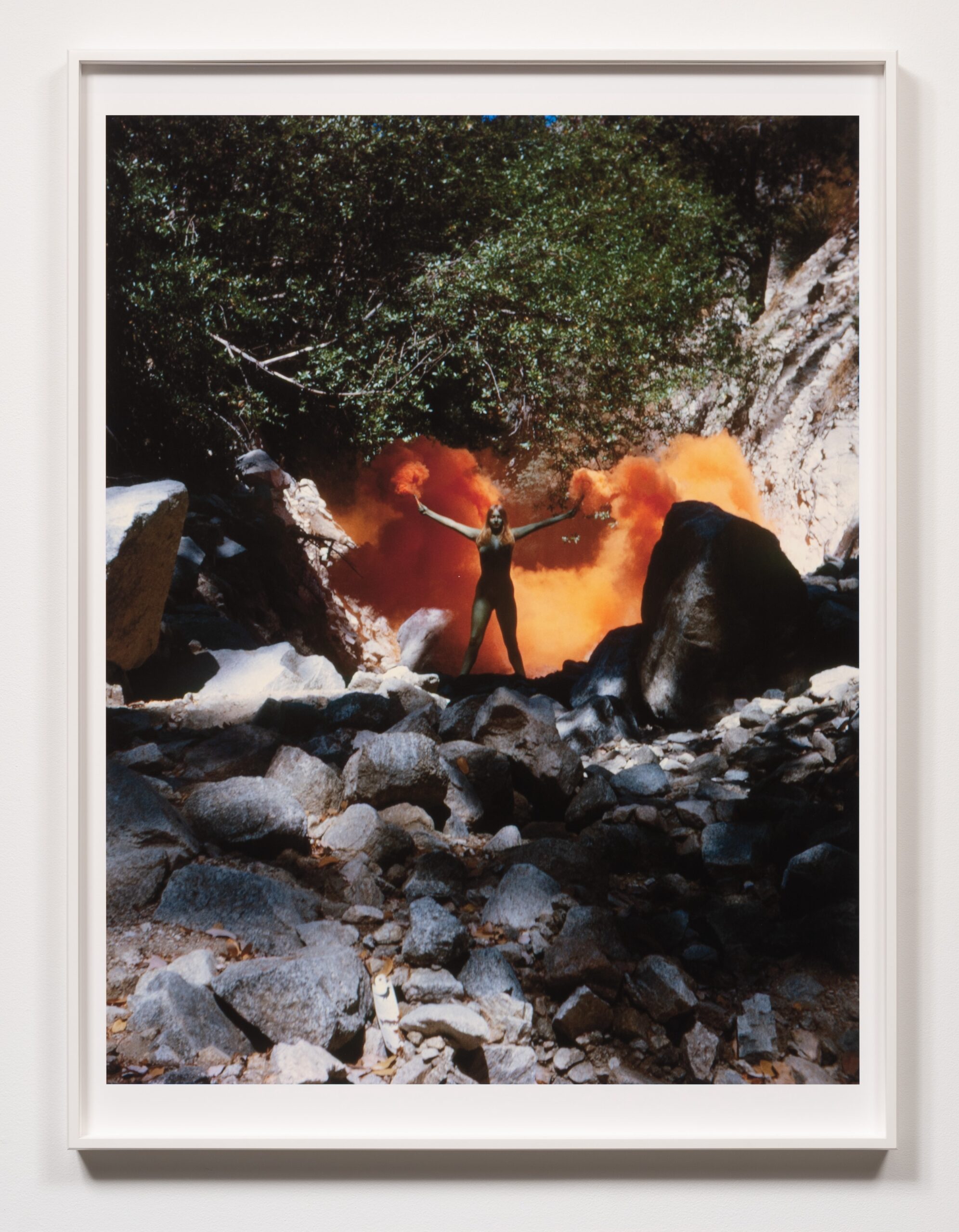 Judy Chicago<br><em>Woman with Orange Flares, 1972; from Women and Smoke</em>, printed 2018<br>Archival pigment print<br>40 1/2 x 30 1/2 x 1 3/4 inches / 102.9 x 77.5 x 4.4 cm