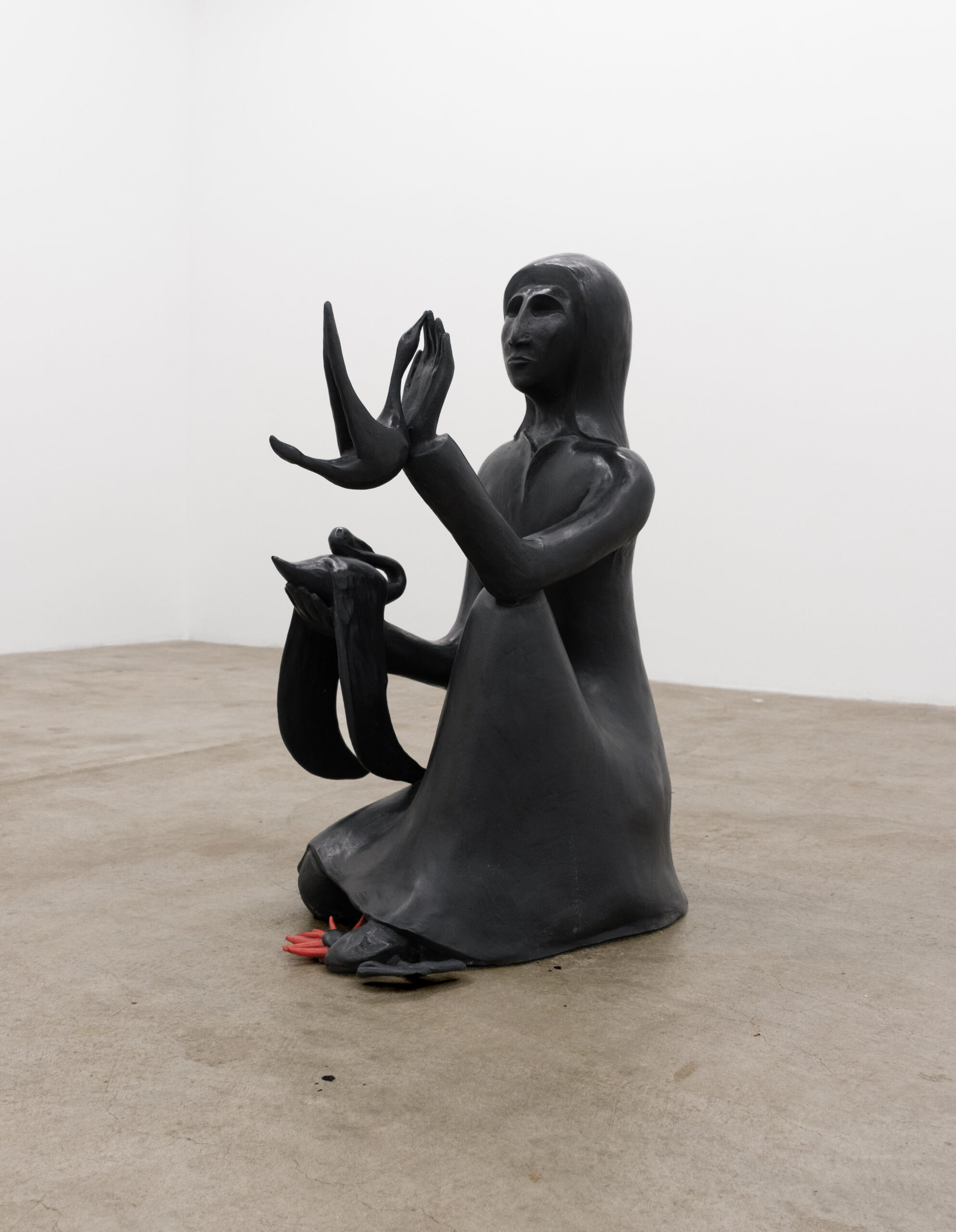 <p>Clare Rojas<br /> <em>Joy and Sorrow</em>, 2021<br />Patinated and painted bronze<br />36 x 20 1/4 x 32 1/2 inches / 91.4 x 51.4 x 82.5 cm<br />Edition of 3 plus 2 artist’s proofs</p>
