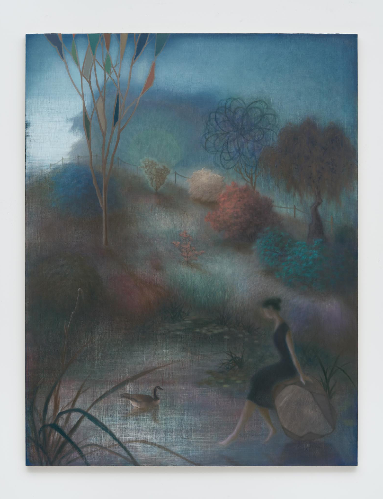 Guimi You<br><em>Indigo Mist</em>, 2026<br>Oil on linen<br>57 1/4 x 44 1/8 x 1 1/8 inches / 145.5 x 112 x 3 cm