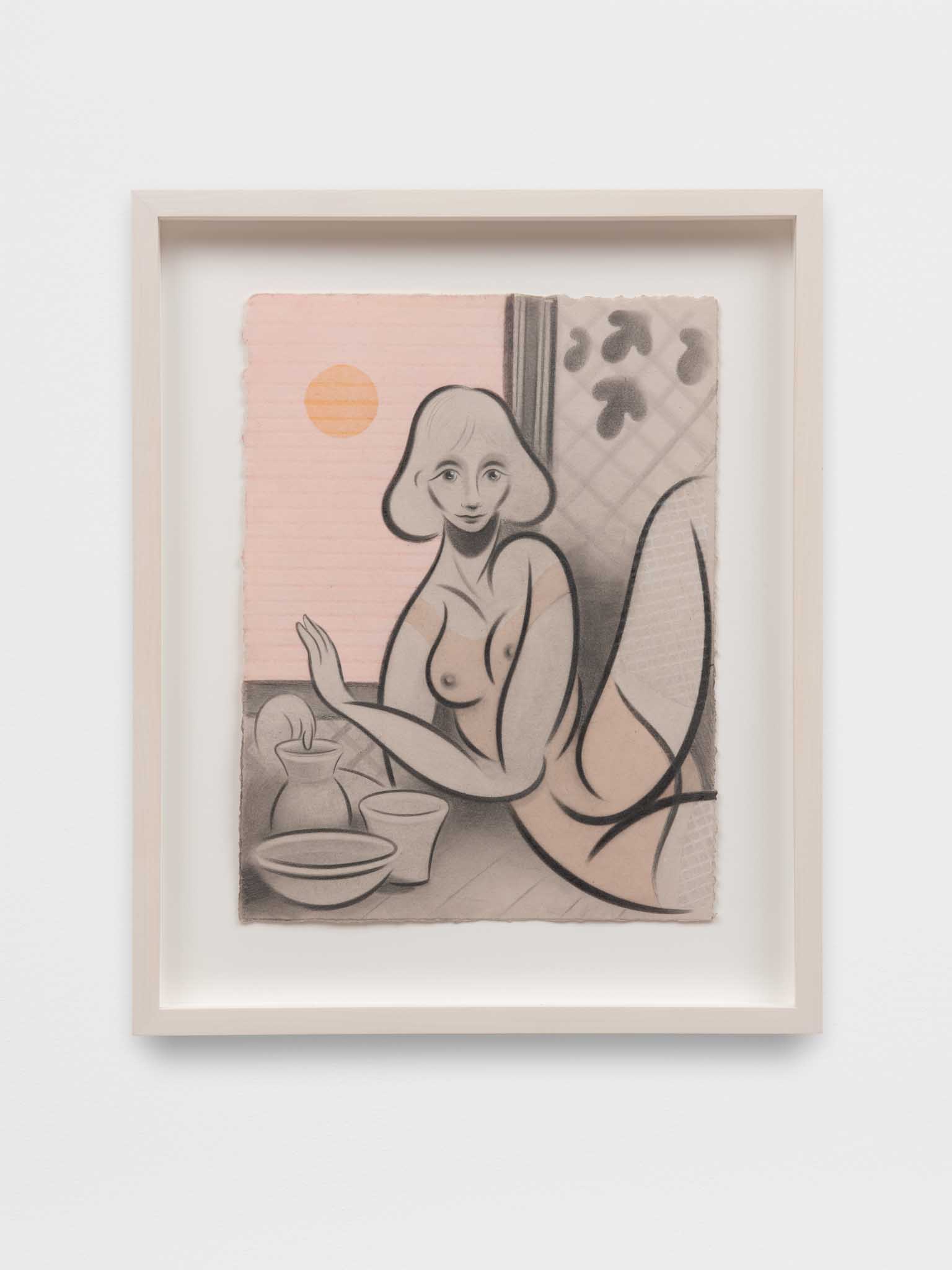 Koak<br><em>Collette</em>, 2026<br>Graphite, gouache, and casein on pearl grey rag paper with natural inlay and hand-pressed chine-collé additions<br>15 1/4 x 12 1/2 x 1 1/2 inches / 38.7 x 31.8 x 3.8 cm