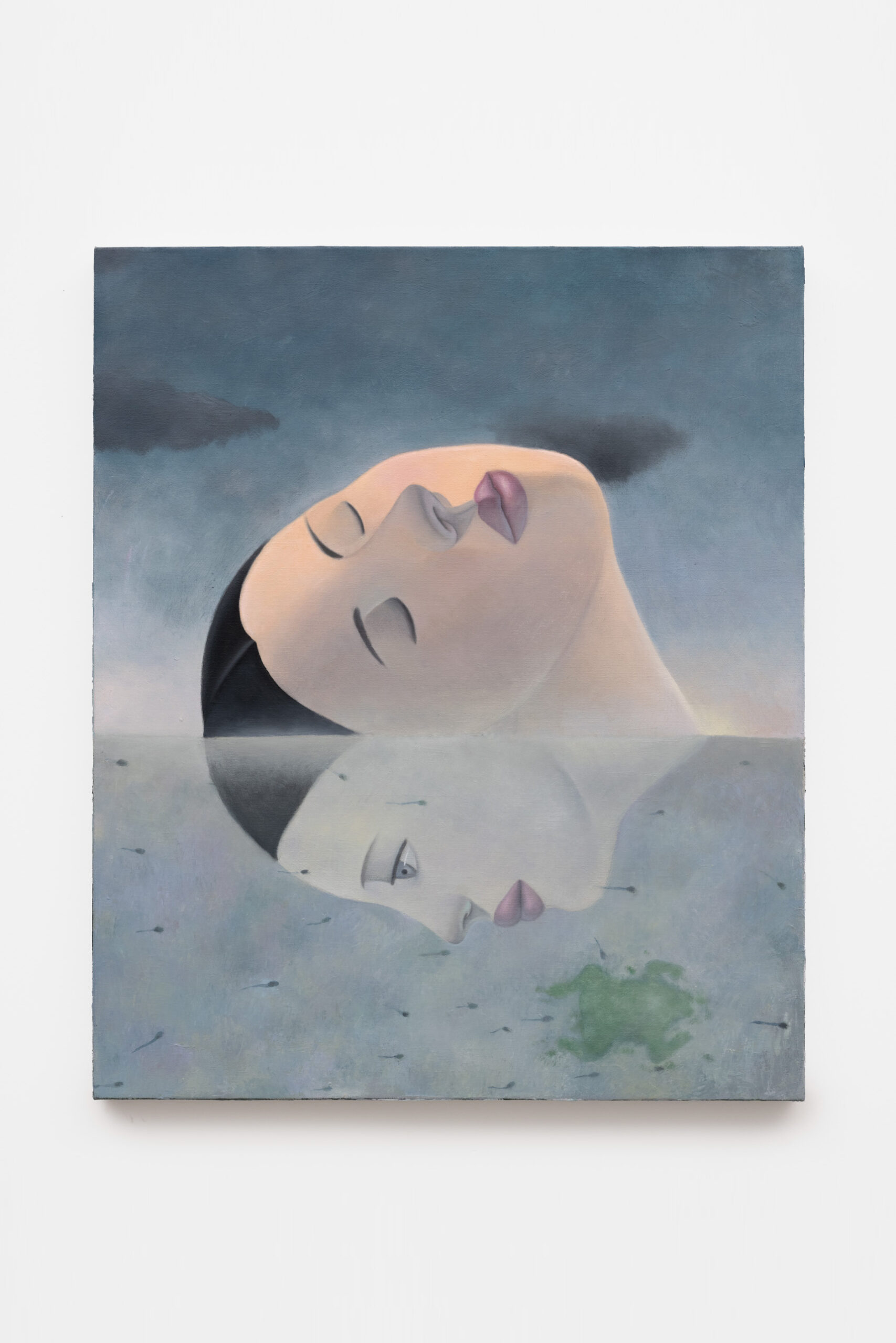 GaHee Park<br><em>Faces with Frog and Tadpoles</em>, 2026<br>Oil on linen<br>30 x 25 x 1 1/2 inches / 76.2 x 63.5 x 3.8 cm