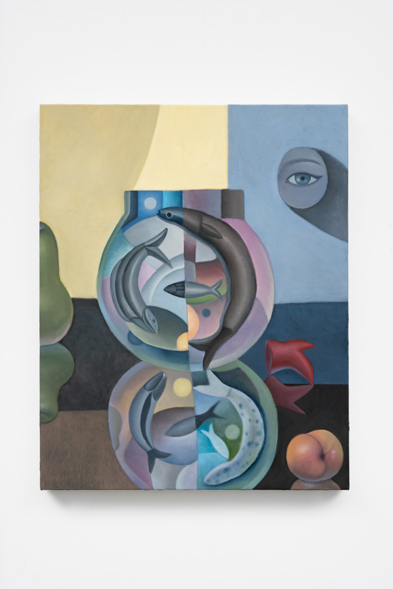 GaHee Park<br><em>Fish Bowl with Fruits</em>, 2026<br>Oil on linen<br>25 x 20 x 1 1/2 inches / 63.5 x 50.8 x 3.8 cm