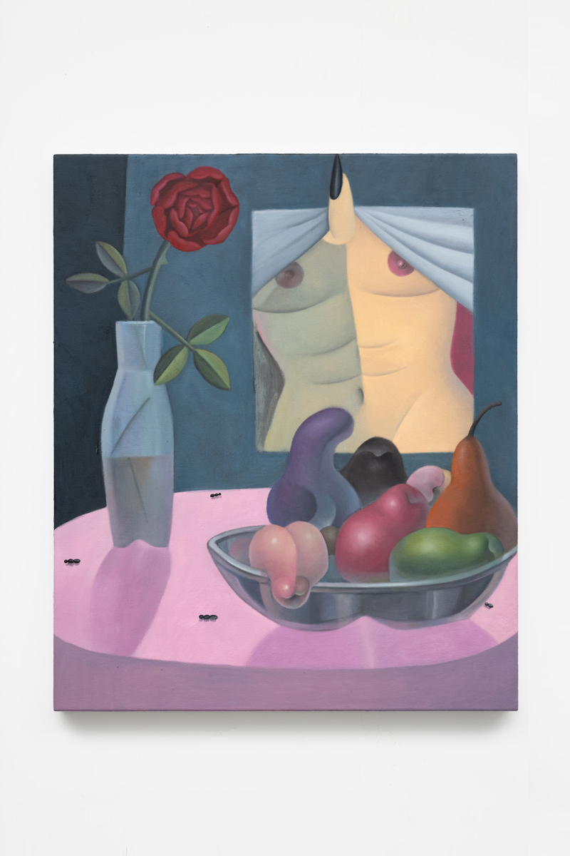 GaHee Park<br><em>Pink Table</em>, 2026<br>Oil on linen<br>30 x 25 x 1 1/2 inches / 76.2 x 63.5 x 3.8 cm