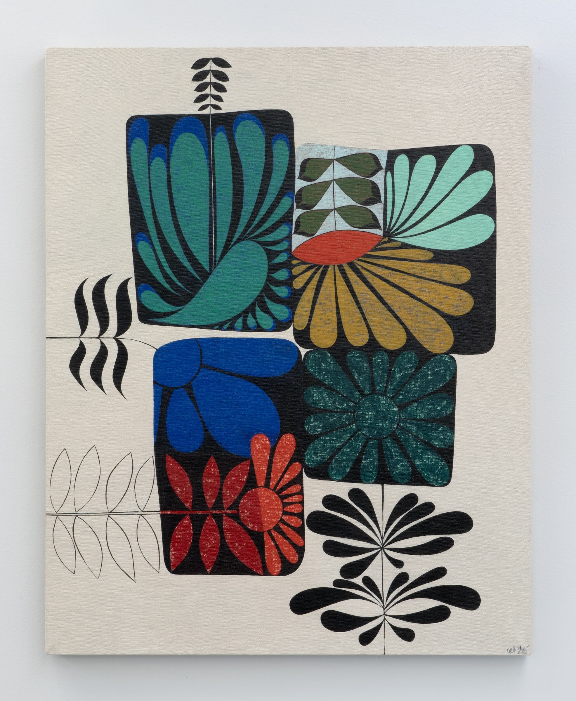 Clare Rojas<br><em>Patterns of Old Dresses</em>, 2026<br>Oil on linen<br>30 x 24 x 1 inches / 76.2 x 61 x 2.5 cm