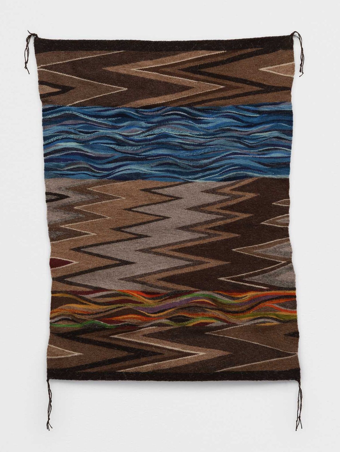 Marilou Schultz<br><em>Horizon</em>, 2026<br>Wool with indigo, natural and aniline dyes<br>40 x 29 1/2 x 1/2 inches / 101.6 x 74.9 x 1.3 cm