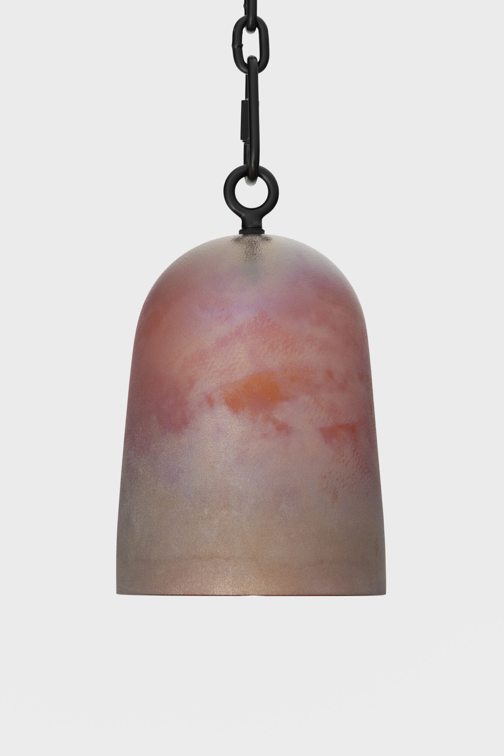 Davina Semo<br><em>Fumée</em>, 2026<br>Hand-blown soda-lime glass bell, powder-coated stainless steel hardware, powder-coated steel hardware and chain with hardwood and natural rubber mallet<br>13 1/4 x 8 x 8 inches / 33.7 x 20.3 x 20.3 cm