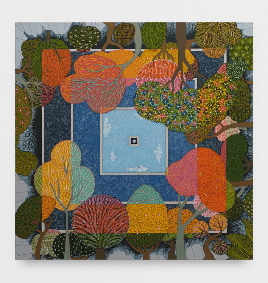 Rupy C. Tut<br><em>Mirror Moon</em>, 2026<br>Handmade pigments on dyed hemp paper<br>48 x 48 x 2 inches / 121.9 x 121.9 x 5.1 cm