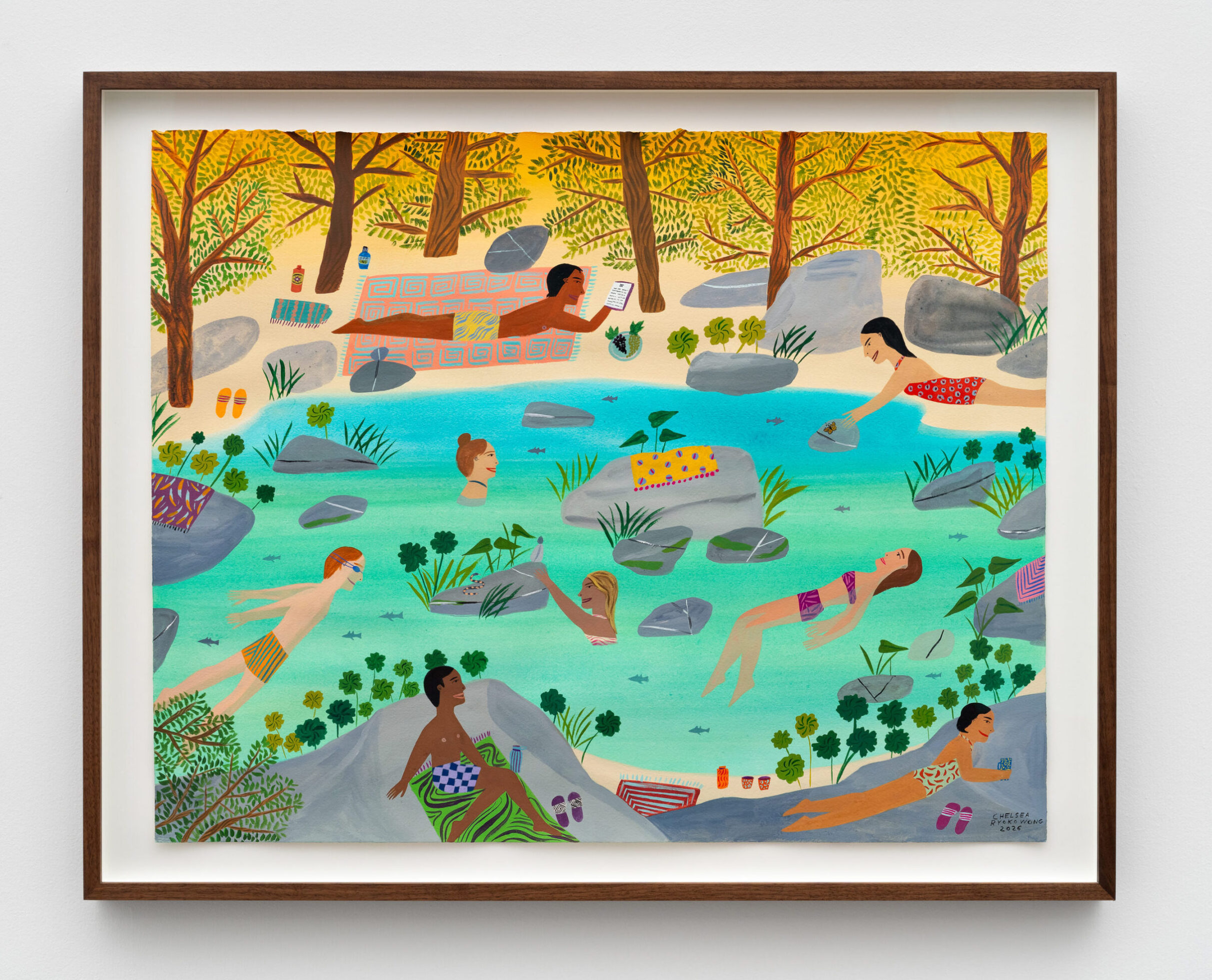 Chelsea Ryoko Wong<br><em>In the Pool of Memory</em>, 2026<br>Watercolor and gouache on paper<br>23 1/2 x 29 1/4 x 1 1/2 inches / 59.7 x 74.3 x 3.8 cm